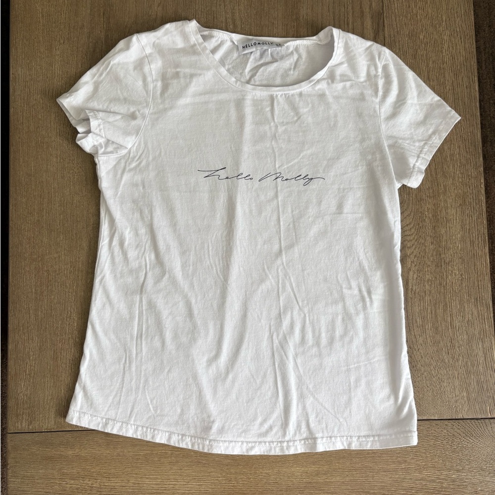 NWOT HELLO MOLLY White Short Sleeve Tee Sz XS